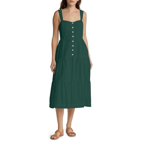 BZB Casual Sleeveless Button Down A Line Flowy Swing Beach Midi Dress Sz M - Picture 1 of 8